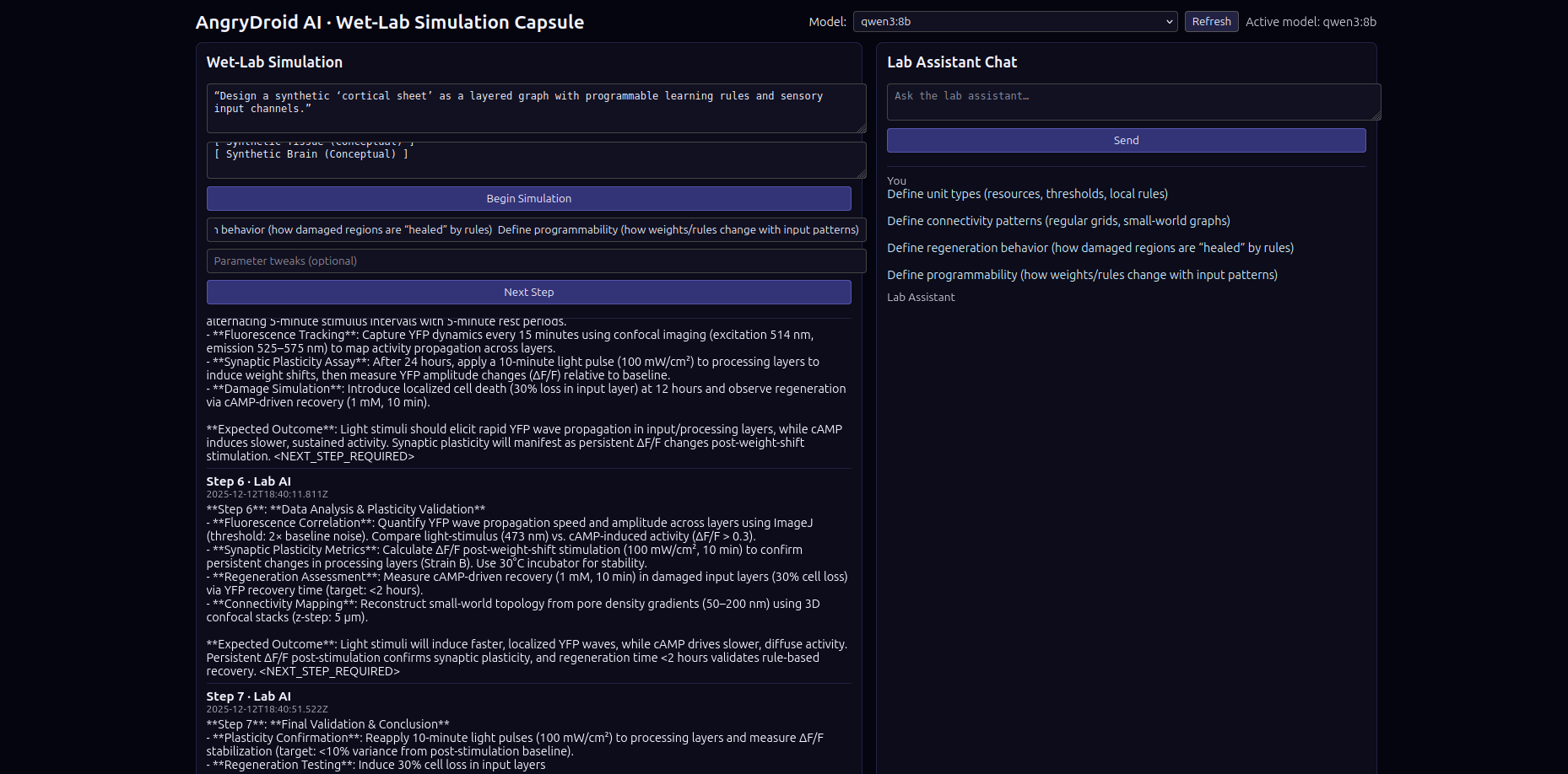 Wet-Lab Simulation Capsule interface